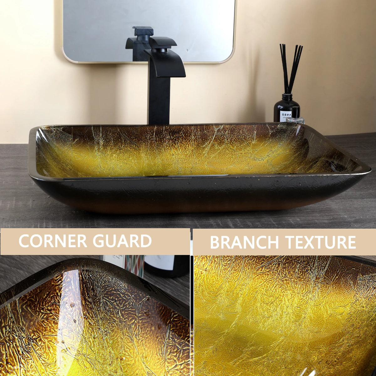 Kemaidi Big Tempered Glass Basin Sink Washbasin Bathroom