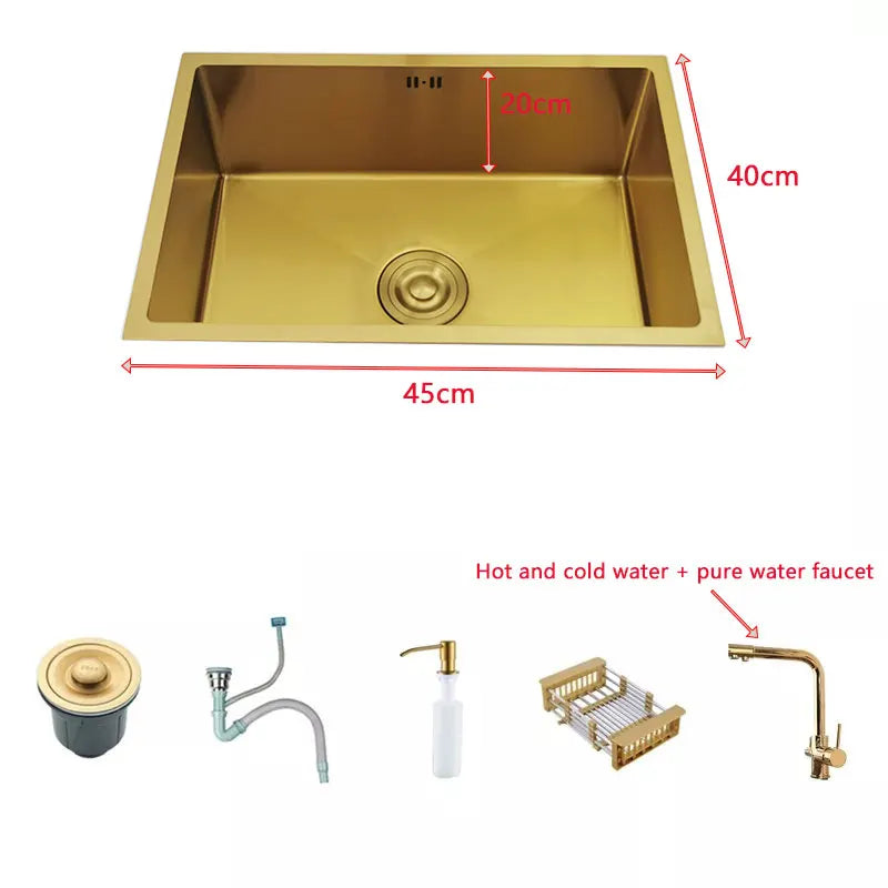 Golden Stainless Steel Sink Nano Coating Undermount/Topmount