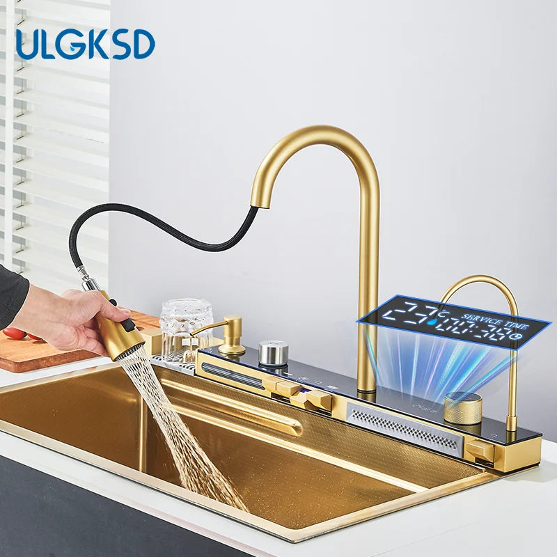 Brushed Gold 304 Stainless Steel Waterfall Style Modern