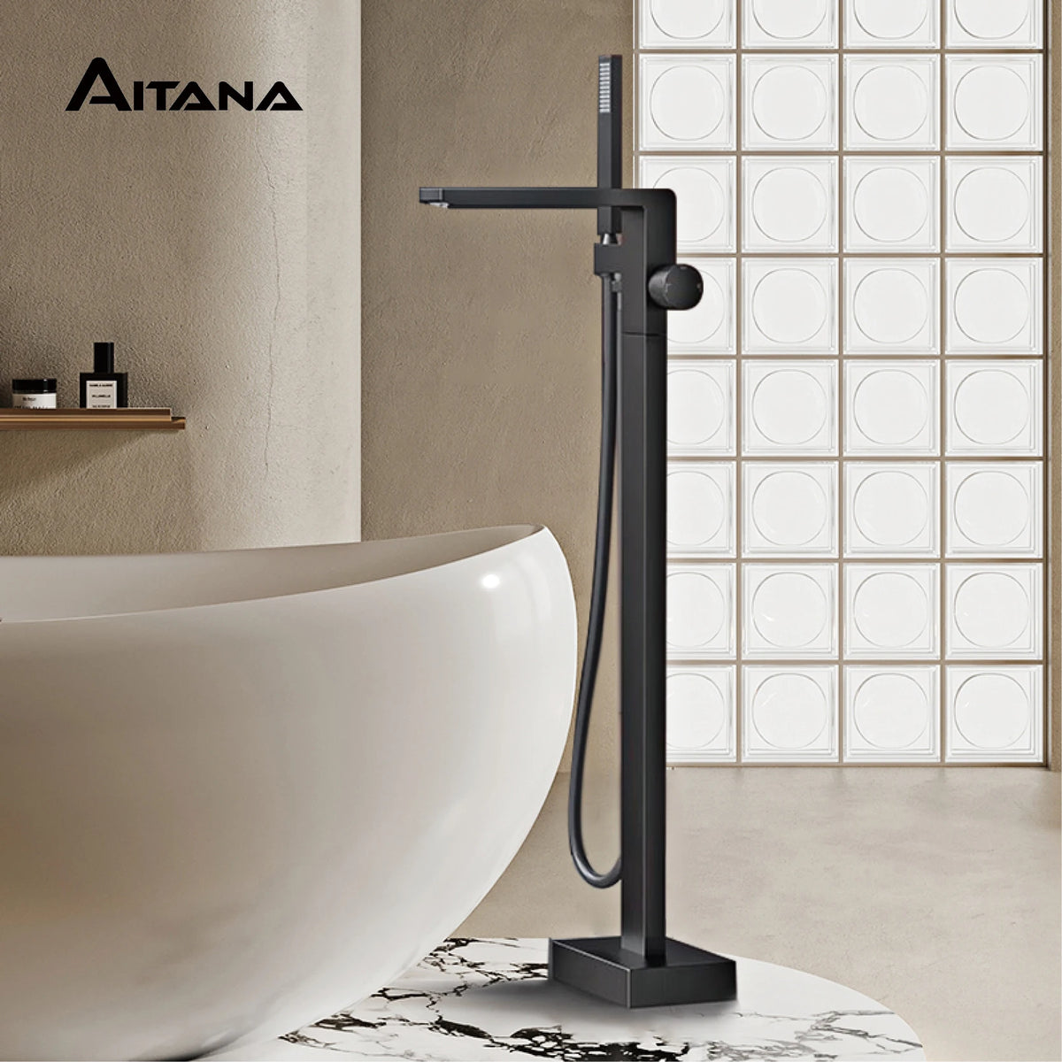 Luxury Black Brass Bathroom Faucet Floor Standing Design