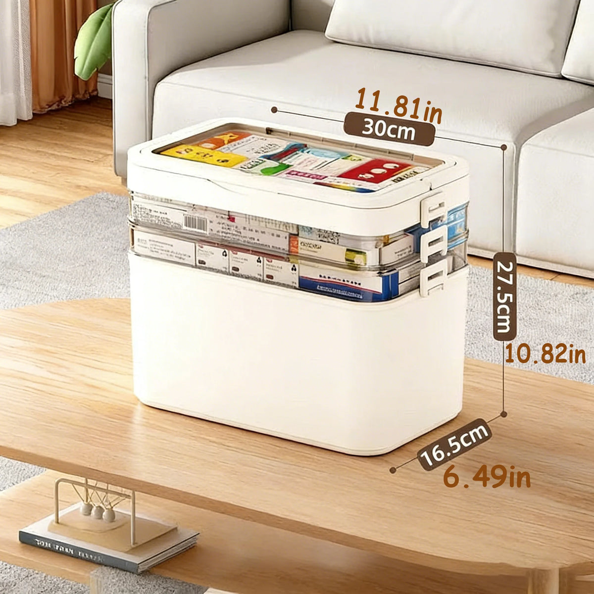 Multi-Layered Milk Tea-Colored Medicine Storage Box - Equipped