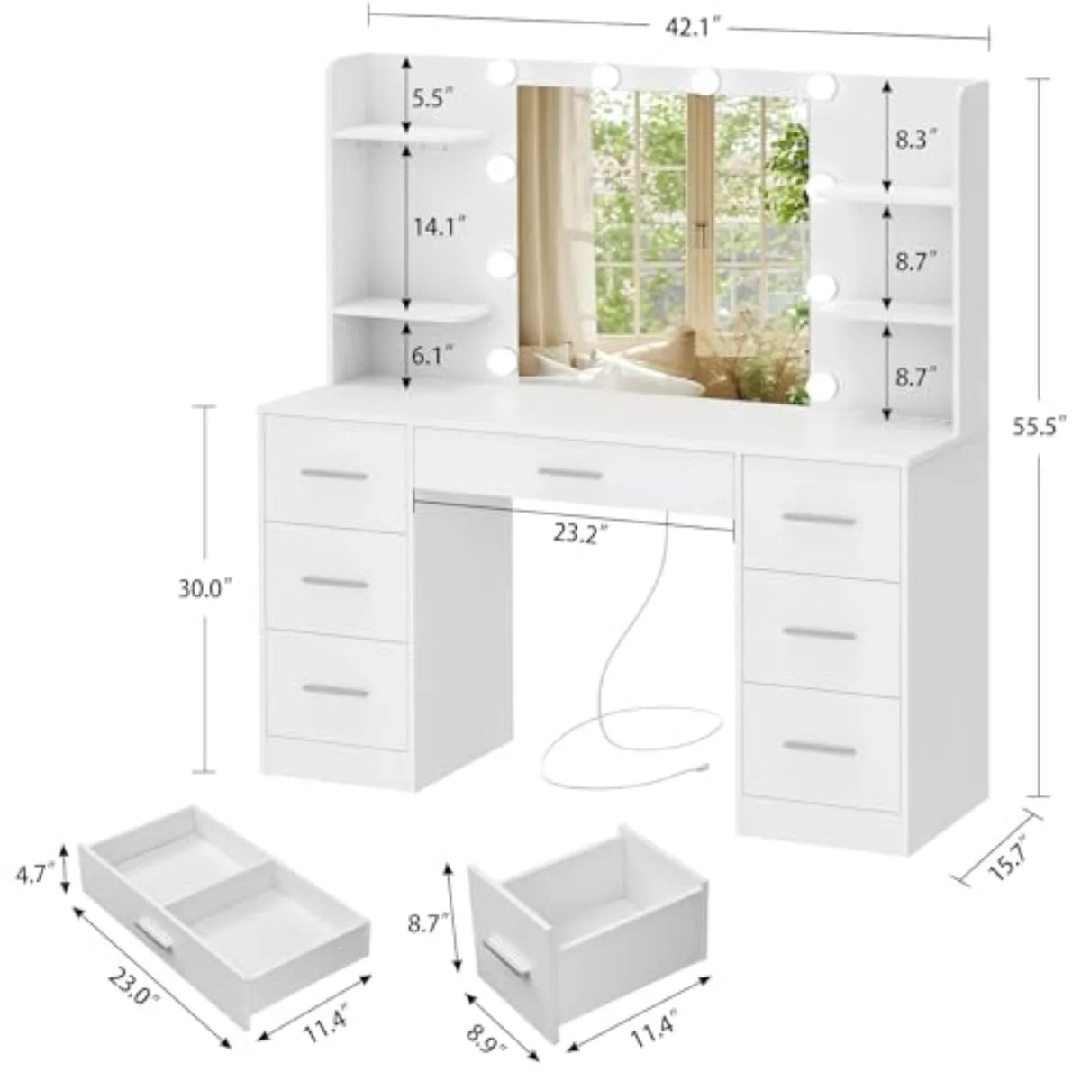Large Makeup Vanity Desk Led Mirror Power Outlet