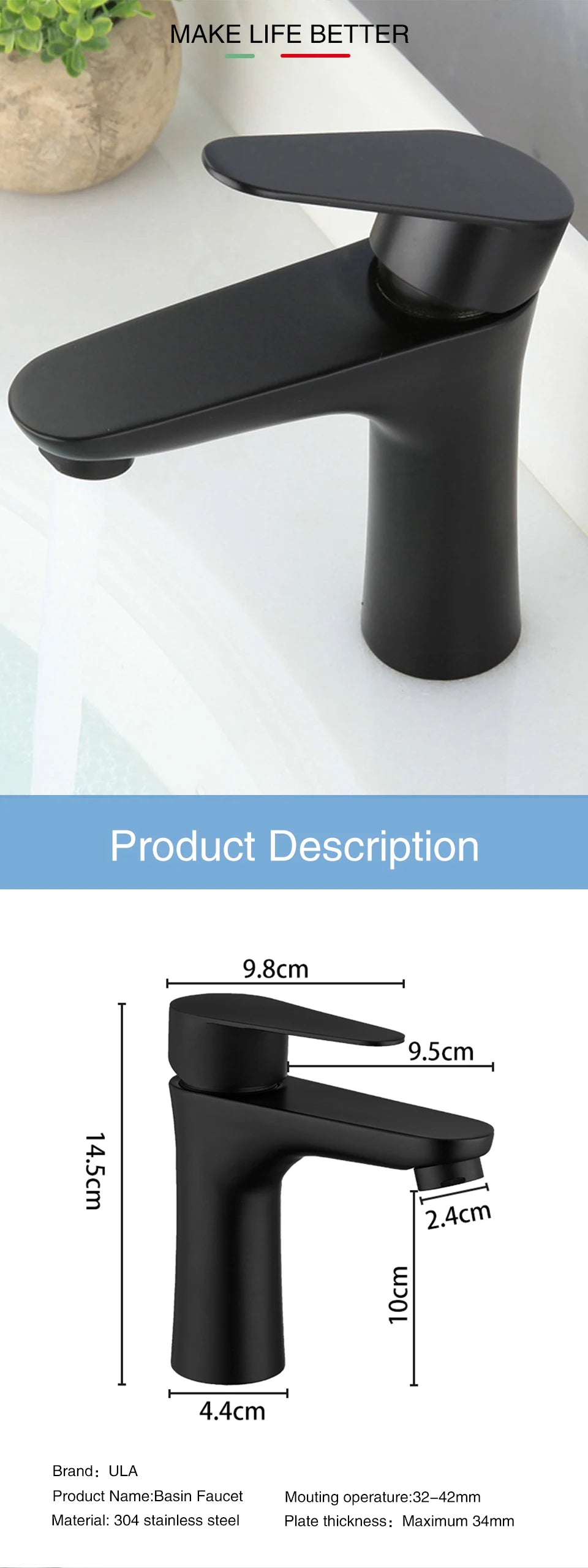 Ula G1/2 Basin Faucet Waterfall Bathroom Sink Faucet