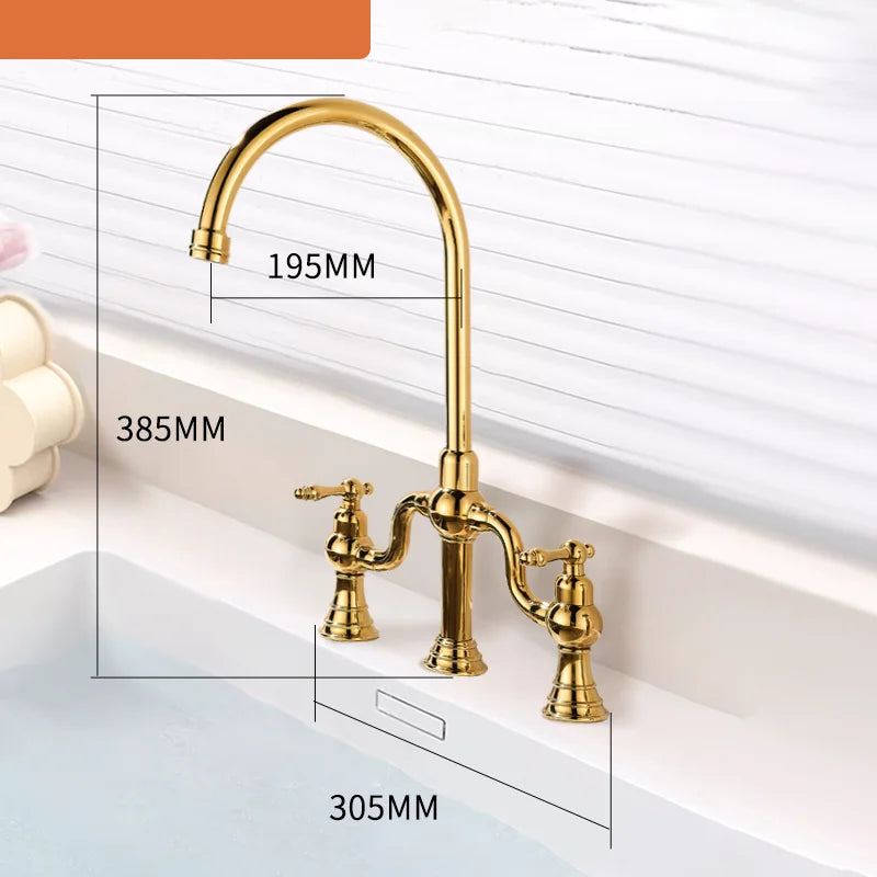 Vintage Bridge Antique Faucet Basin Solid Brass Double-Handle