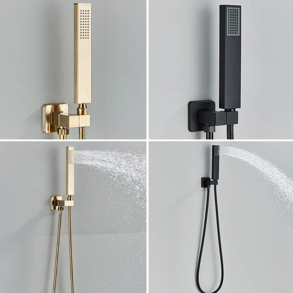 Black Thermostatic Bathroom Shower Faucet Remote Led Rainfall