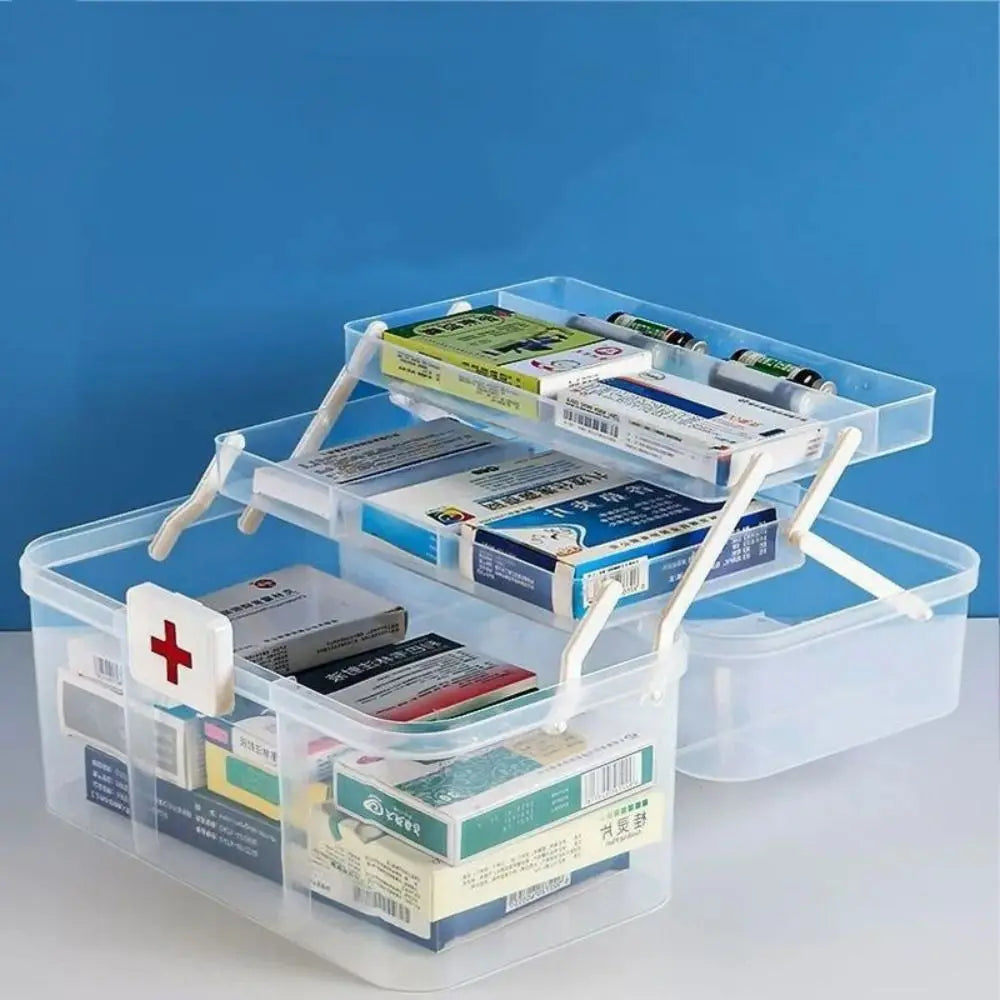 Plastic 3-Layers Medicine Box Sorting Storage Dustproof Drug