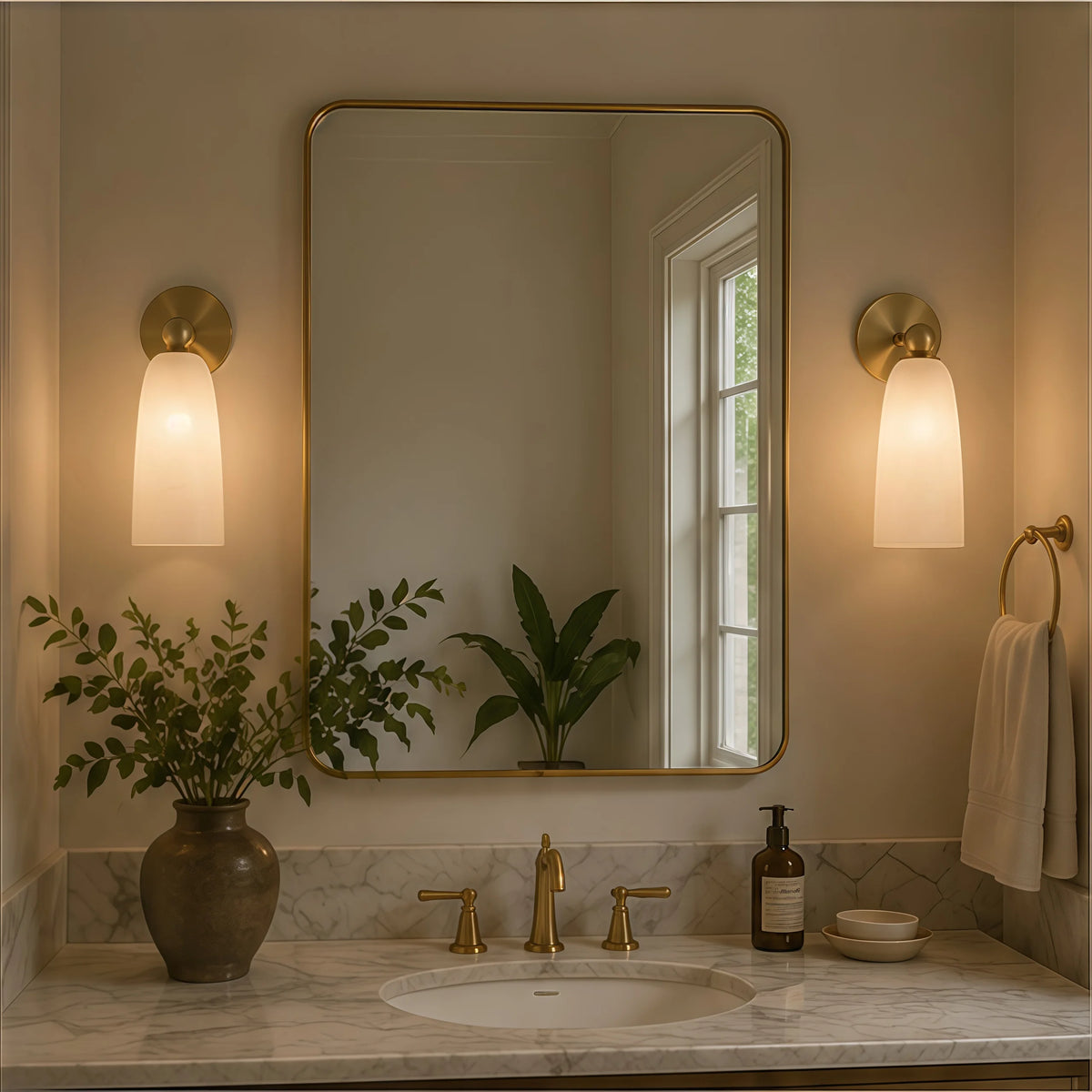 Brass Marble Wall Light Alabaster Wall Sconce Led