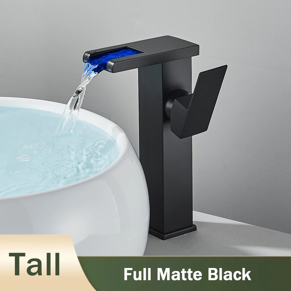 Rozin Led Bathroom Basin Faucet Black Waterfall Sink