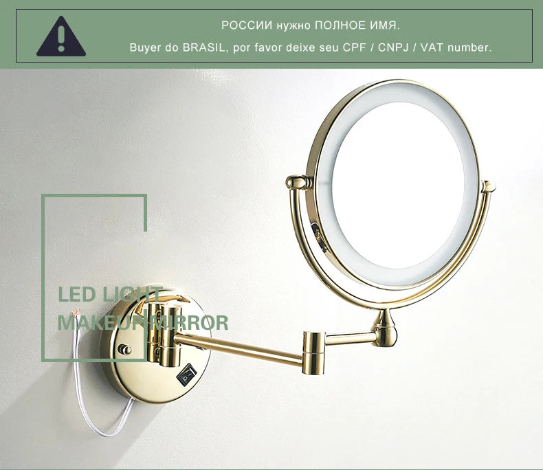 5x Magnifying Led Folding Bathroom Mirrors Wall Mounted