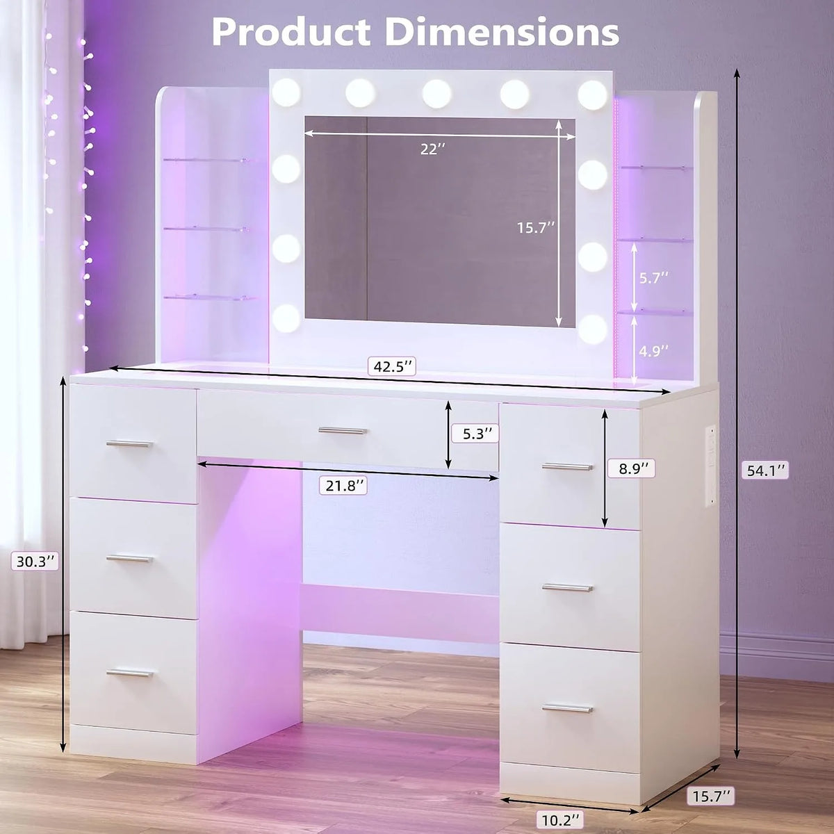 Rgb Makeup Vanity Desk Hollywood Lighted Mirror Frosted