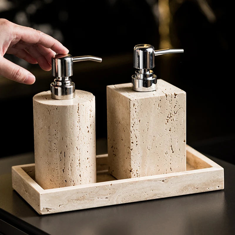Beige Travertine Bathroom Natural Marble Soap Dispenser Reed