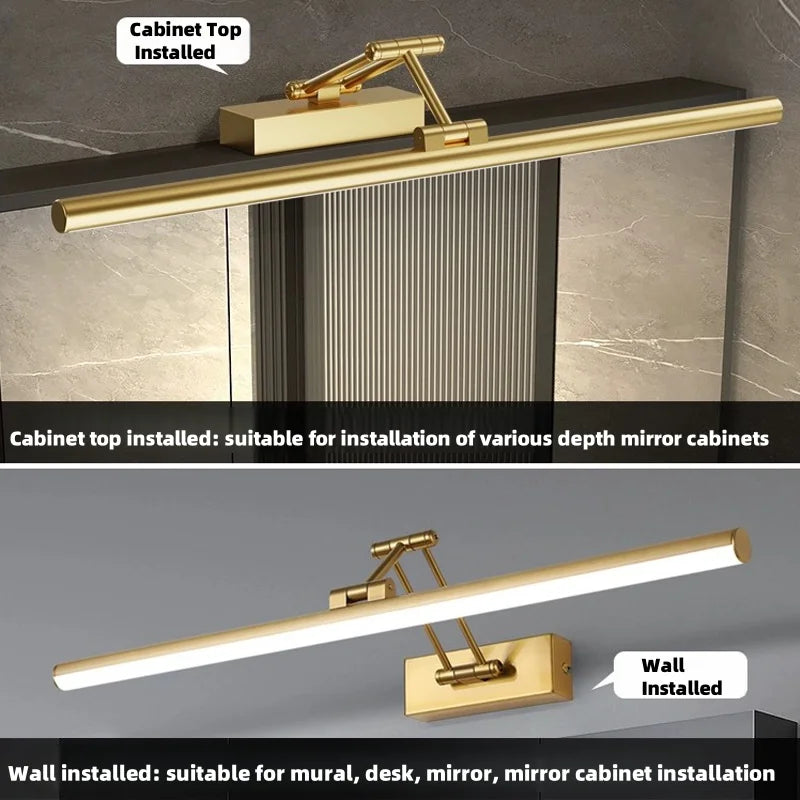 Modern Golden Bathroom Mirror Front Light Cabinet Foldable