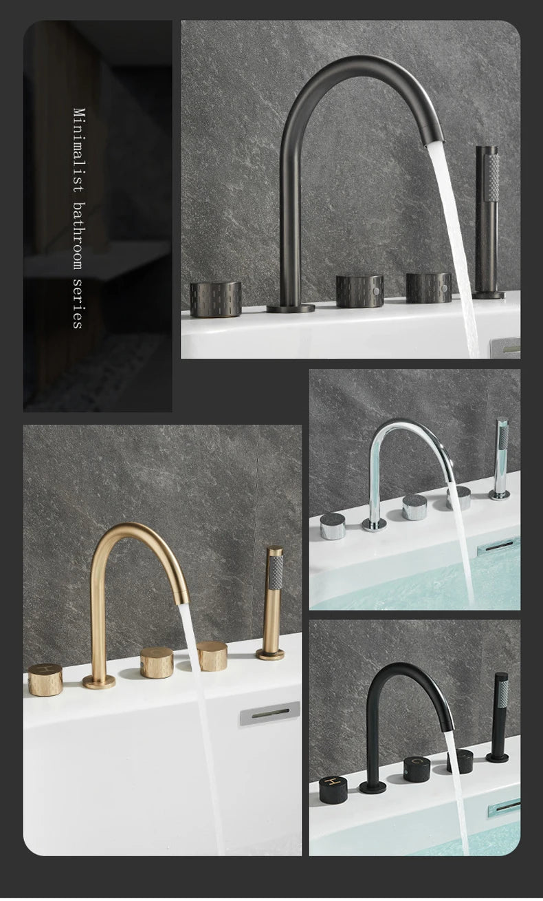 Gray Luxury Brass Deck-Mounted 5-Holes Bathroom Bath Tub