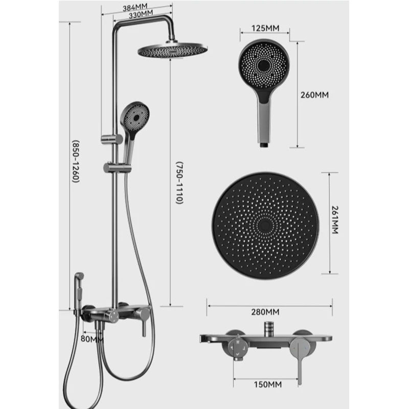 Four Ways Water Outlet Shower System Rainlfall Pressurized