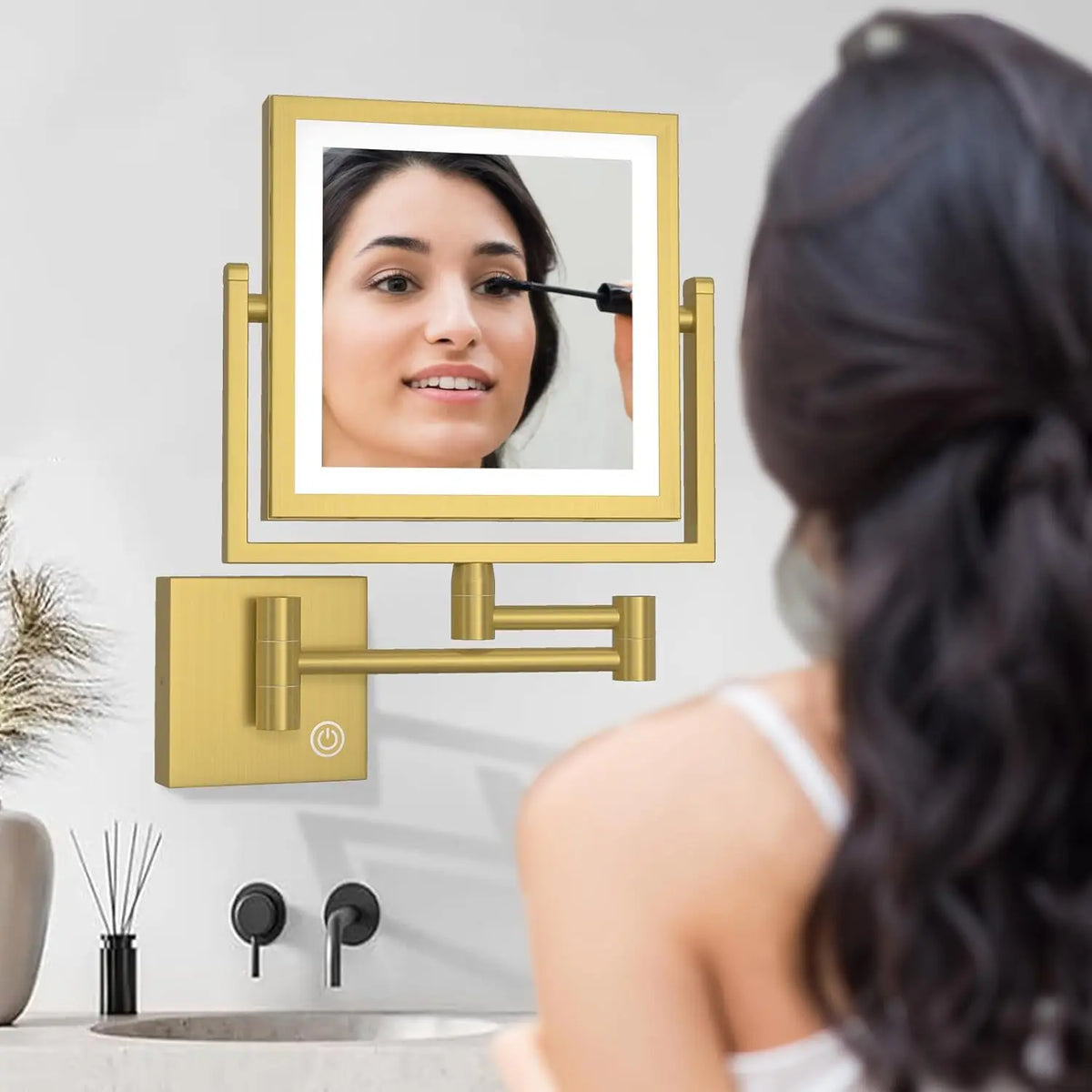Square Touch Led Folding Bathroom Mirror 3x Magnifying