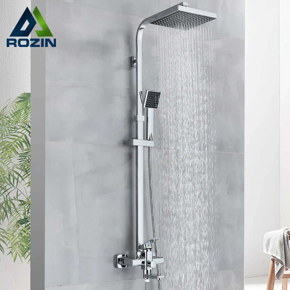 Rozin Chrome Shower Faucet Wall Mounted Bathroom Rainfall