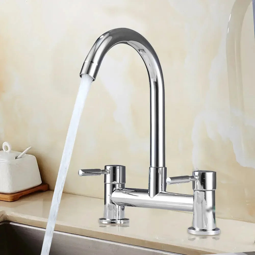 Modern Lever Double Handle Chrome Sink Faucet Cold