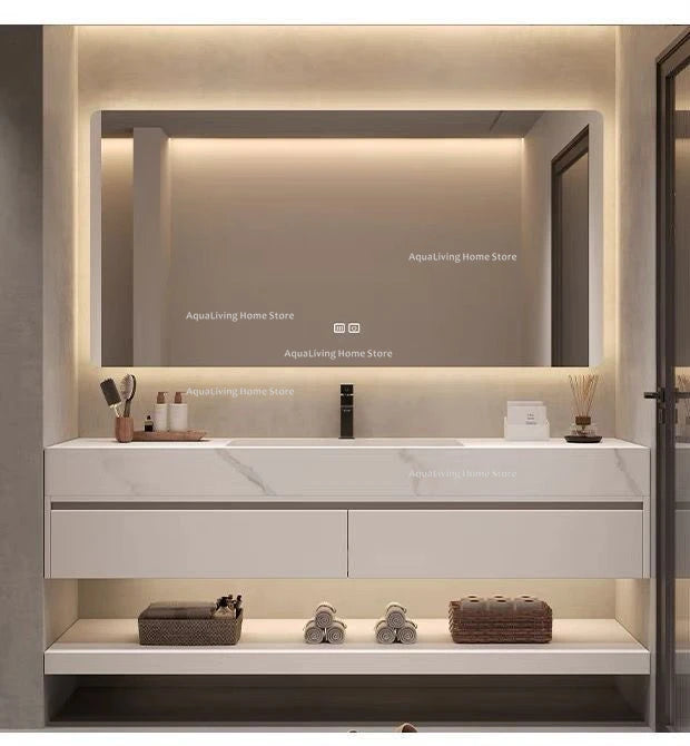 Luxury Rock Plate Bathroom Cabinets Intelligent Mirror Wash