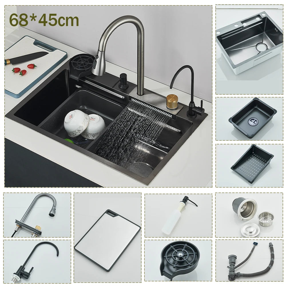 304 Stainless Steel Waterfall Sink Large Slot Integrated