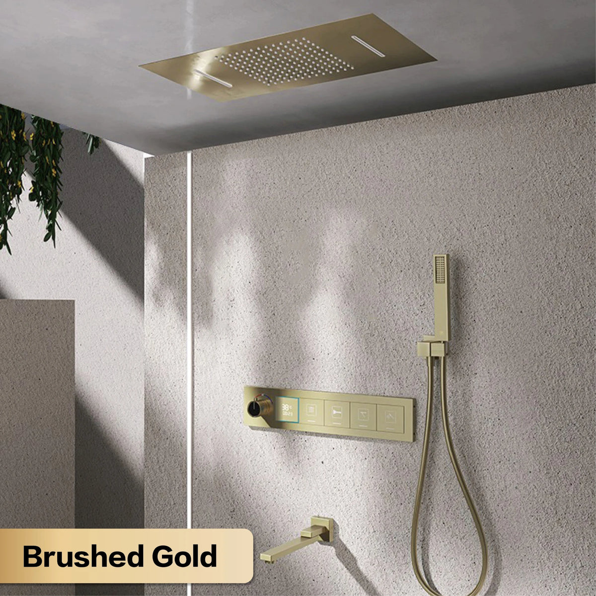 Gun Gray Brass Ceiling Constant Temperature Shower System