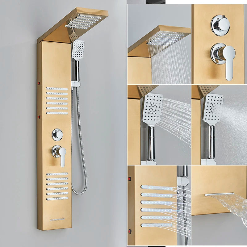 Led Shower Panel Faucet Rainfall Headshower Spa Massage