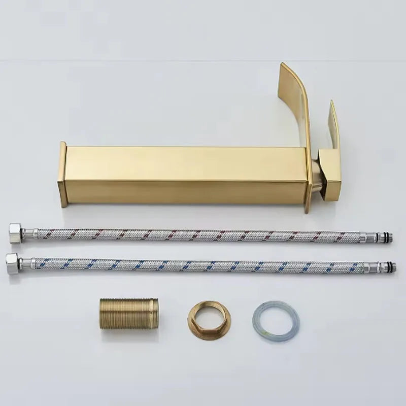 Brushed Golden Basin Faucets Elegant Waterfall Bathroom Sink