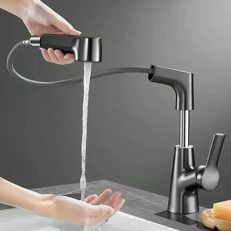 Pull Out Lift Faucet 360 Rotatable Bathroom Basin