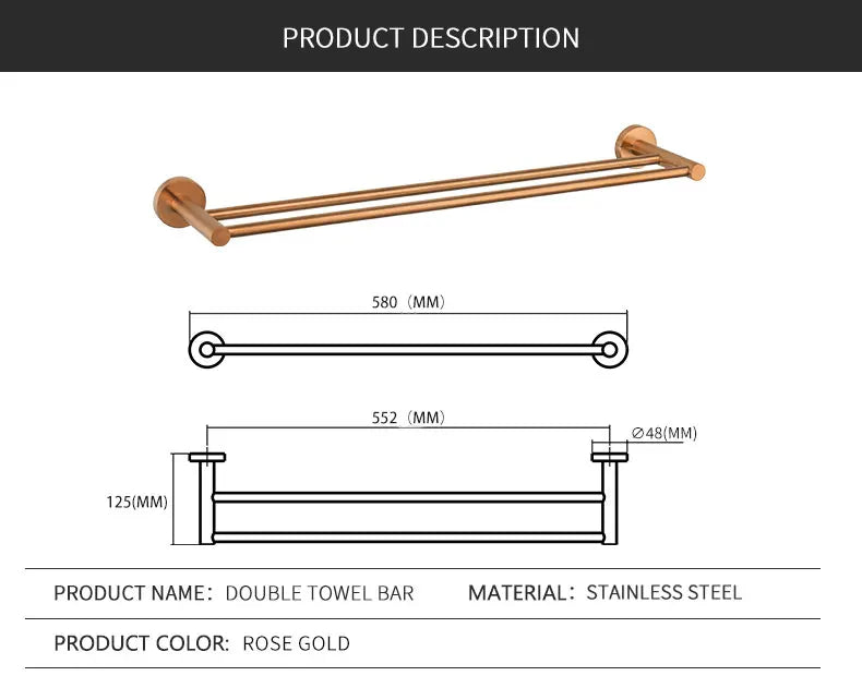 Bathroom Hardware 304 Stainless Steel Rose Gold Towel