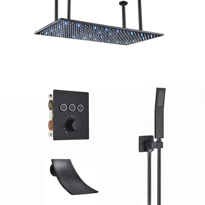 Zappo Gold Waterfall Faucet Roman Handheld Shower Deck