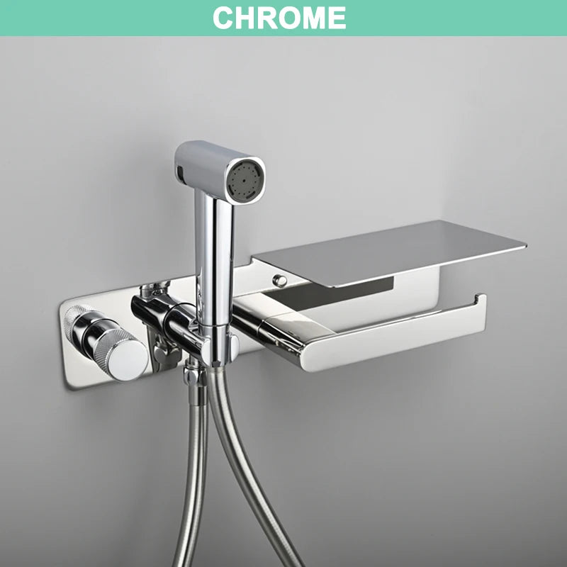 Brushed Rose Gold Bidet Sprayer Concealed Button Brass