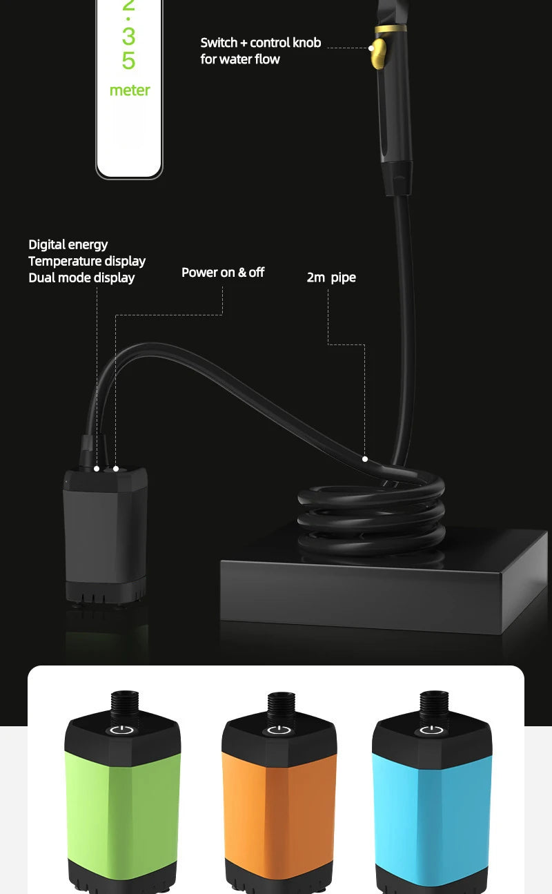 Camping Shower Equipment 6000mah Rechargeable Led Display Screen