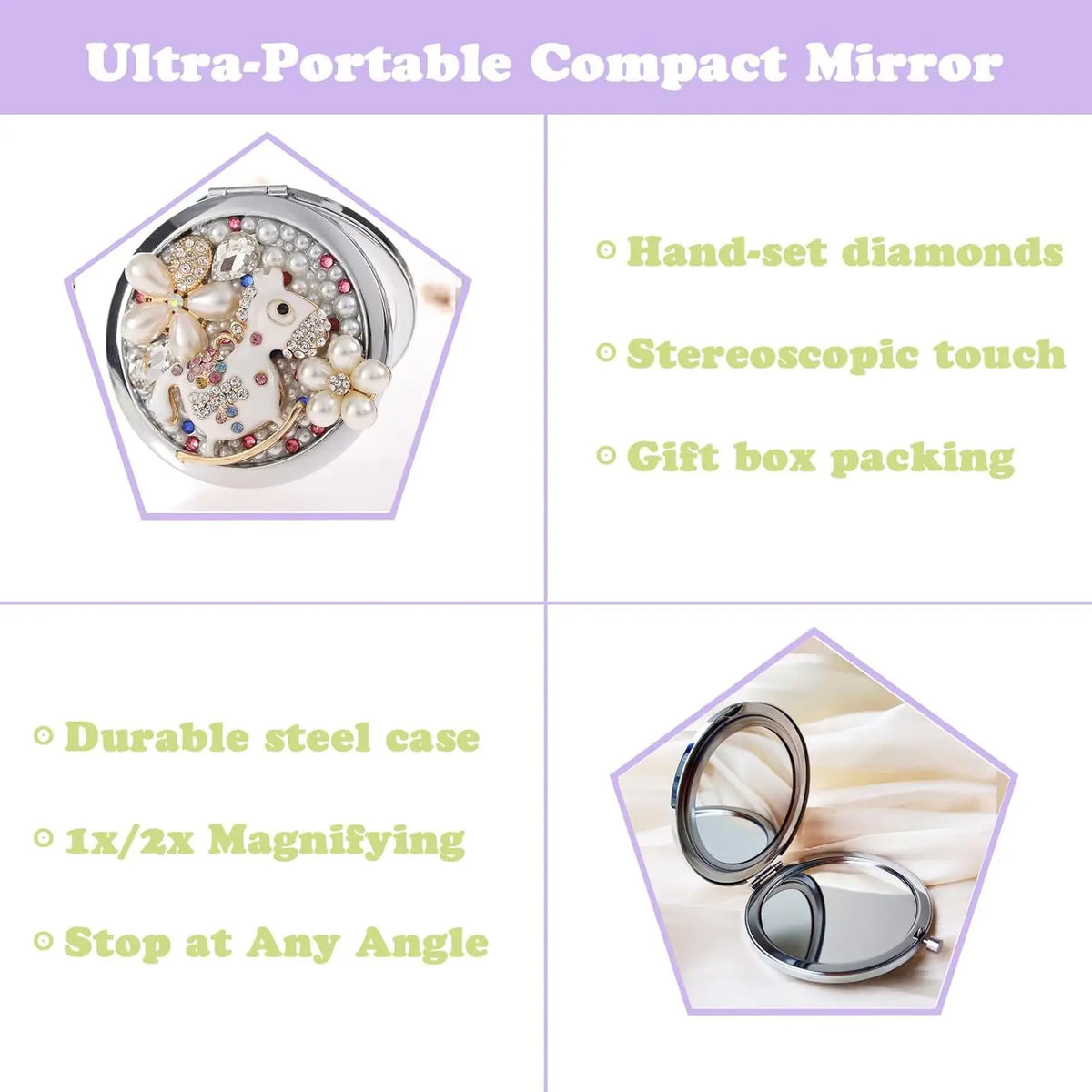 Compact Mirror 1x/2x Magnification Pocket Mirror Women 3inch