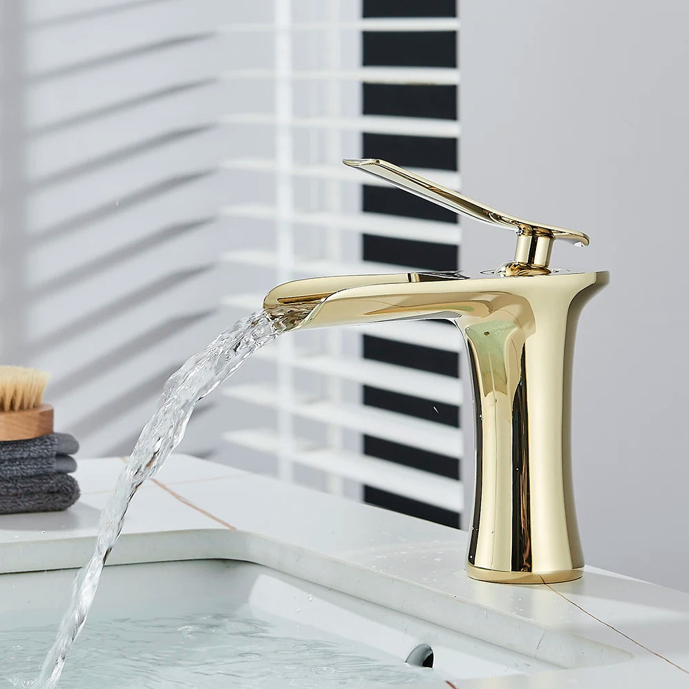 White Basin Faucet Waterfall Spout Bathroom Mixer Tap