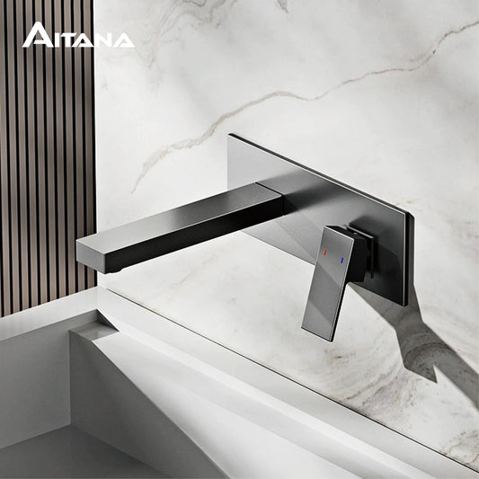 Luxury Brass Black Bathroom Simple Faucet Wall Mounted