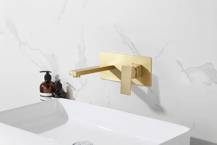 Modern Brass Wall Mount Bathroom Basin Faucet Hidden