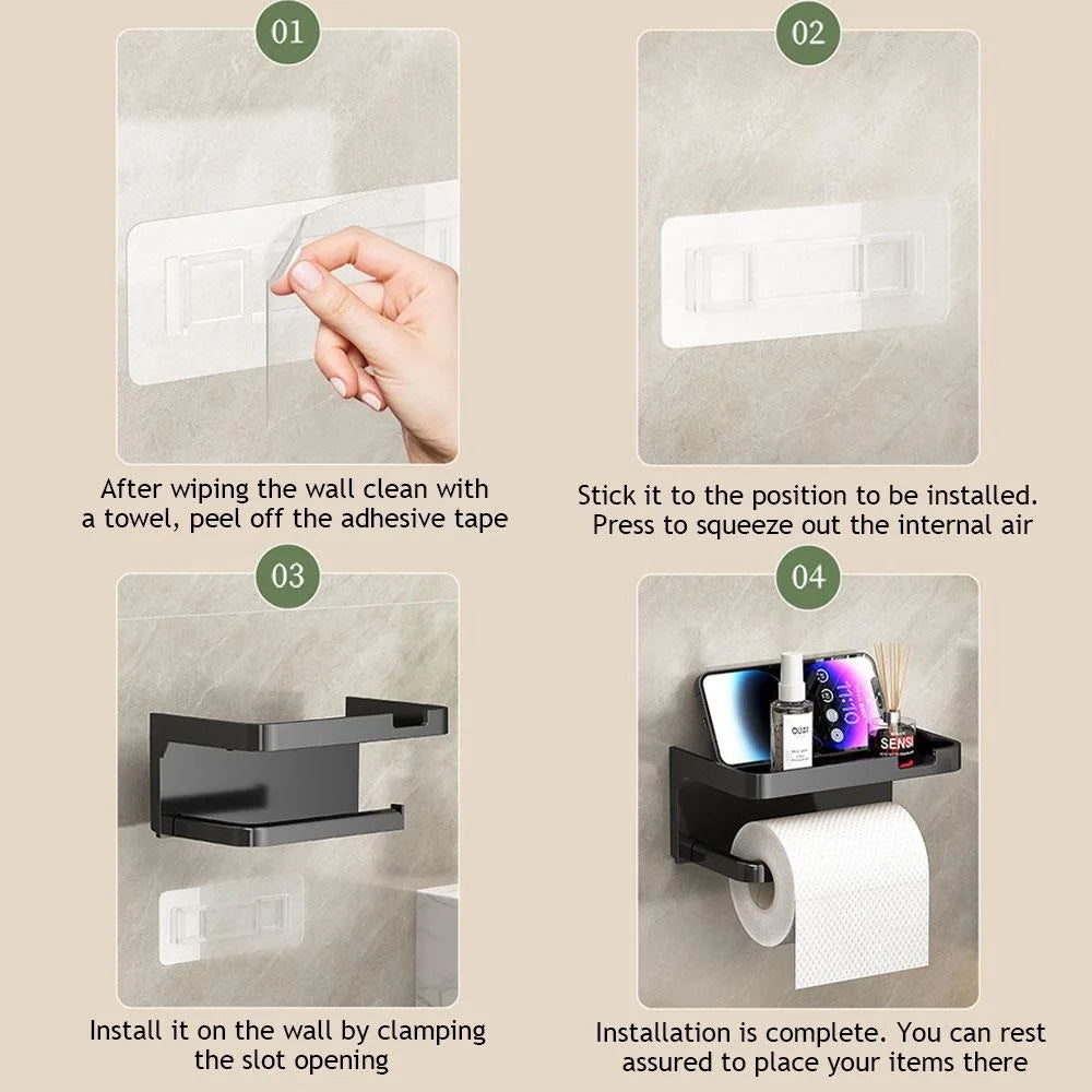 No Drill Toilet Paper Holder Wall Mounted Shelf