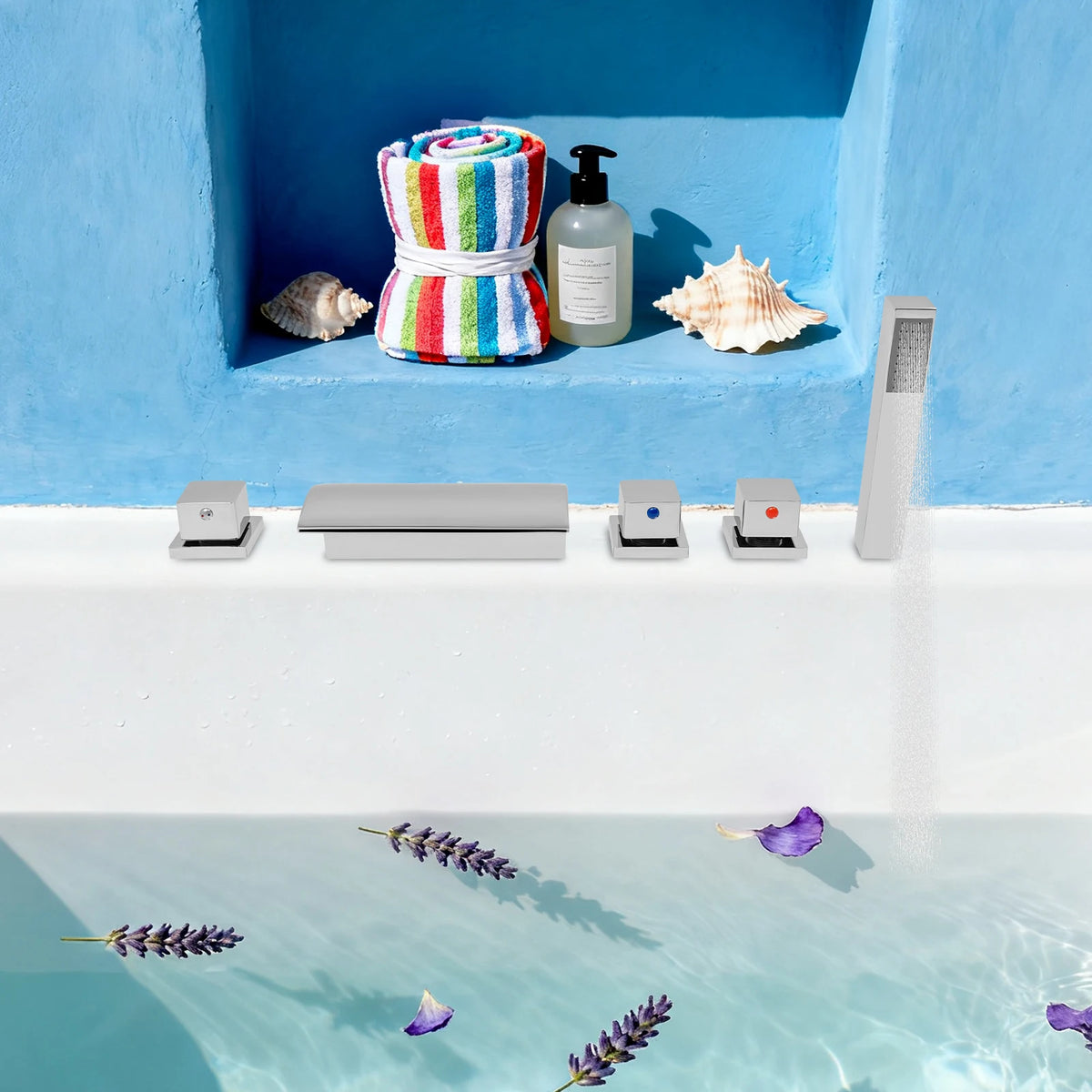 Silver Modern Bathroom Waterfall Faucet Wide Spout Anti-Splash
