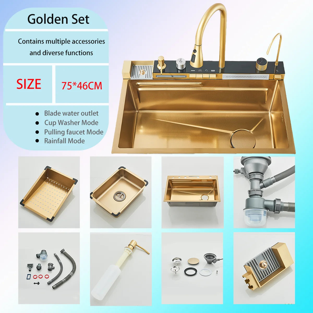 Brushed Gold 304 Stainless Steel Waterfall Style Modern