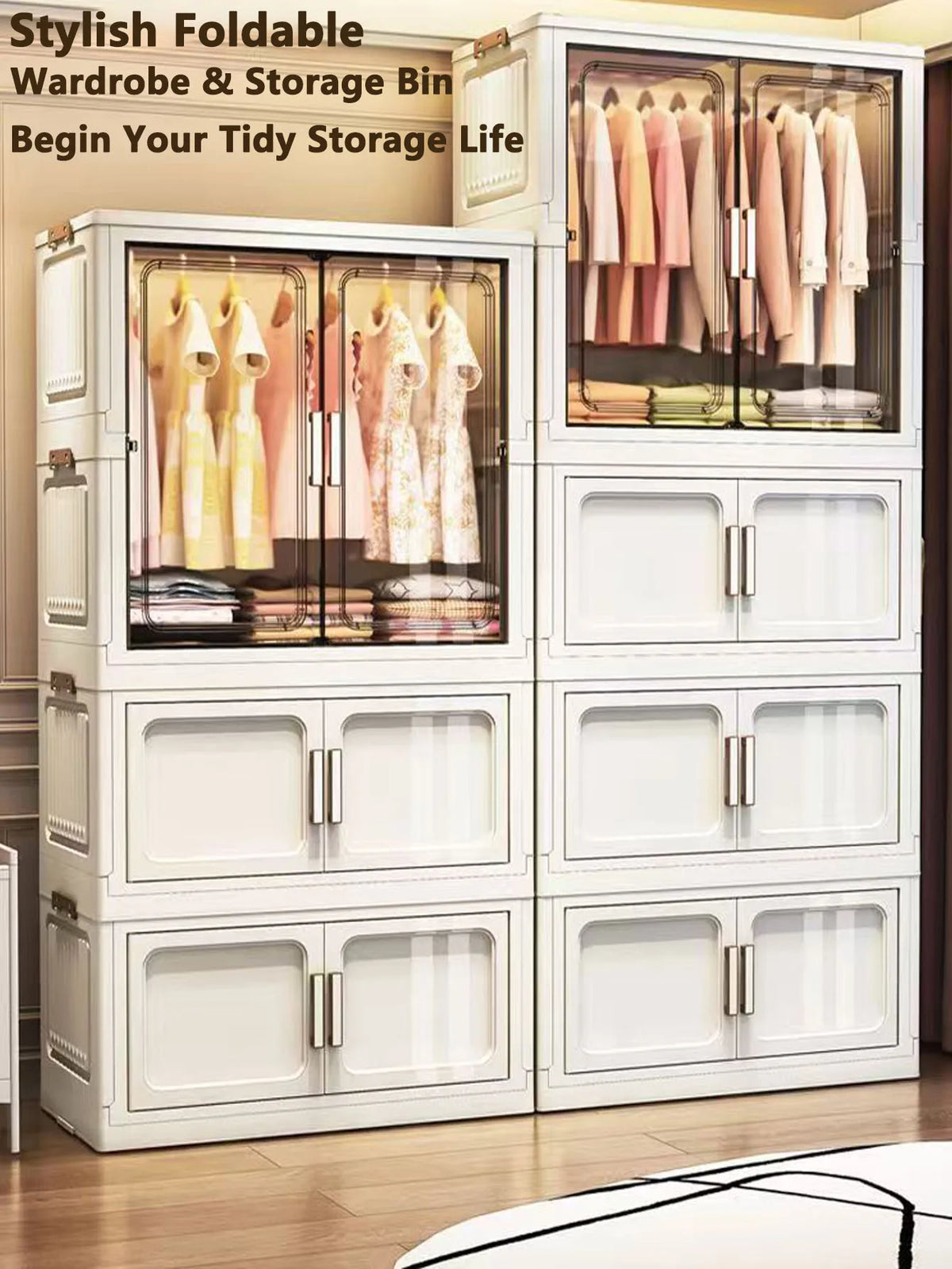 Multi-Functional Folding Storage Cabinet Doors White/Black/Gray