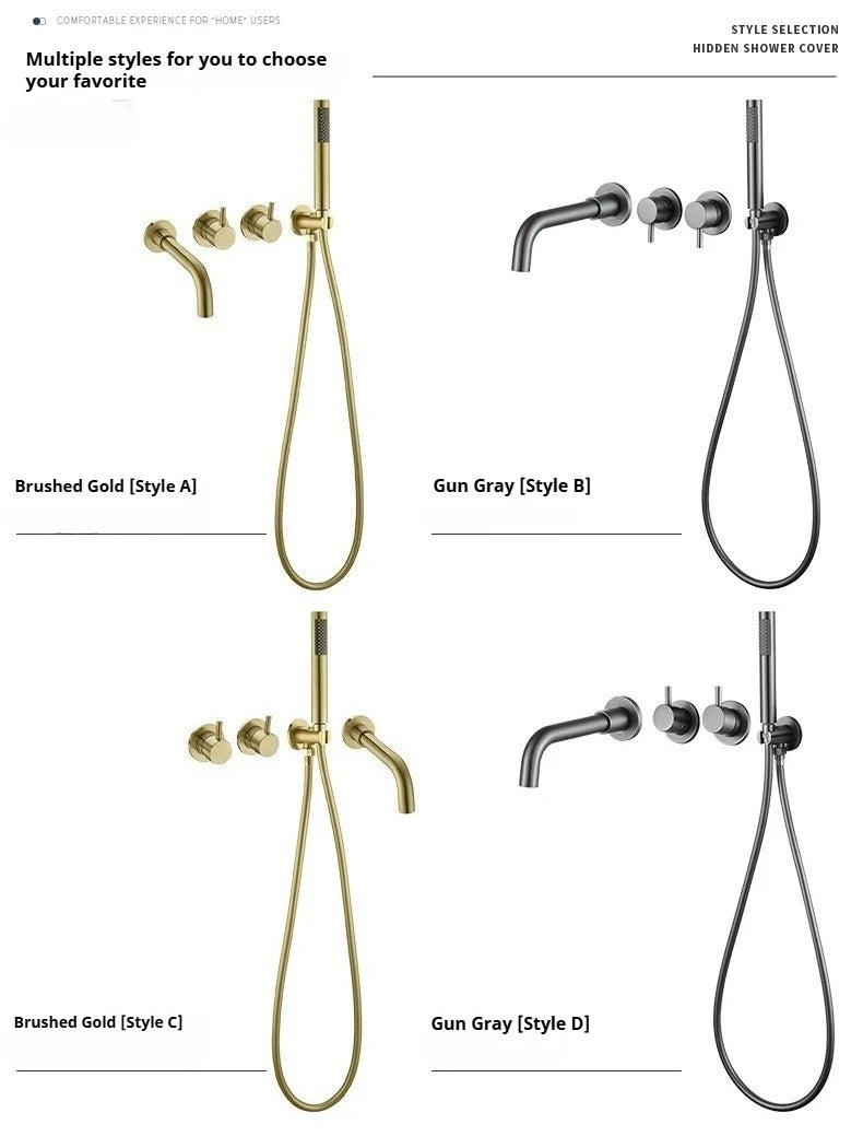 Brushed Gold Concealed Wall-Mounted Bathtub Faucet Gun Grey