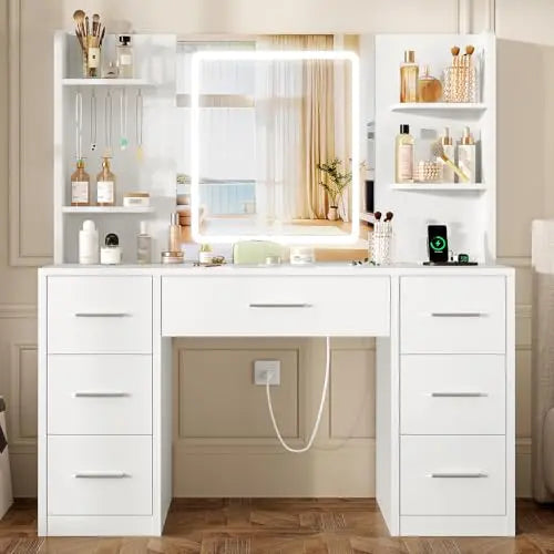 Large Makeup Vanity Desk Led Mirror Power Outlet