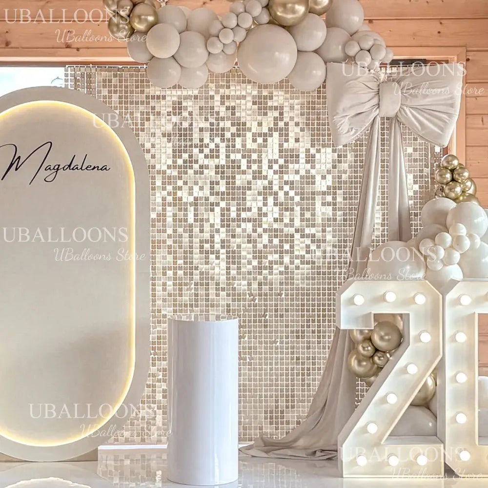 49pcs Champagne Gold Shimmer Wall Panels 7x7ft Matte