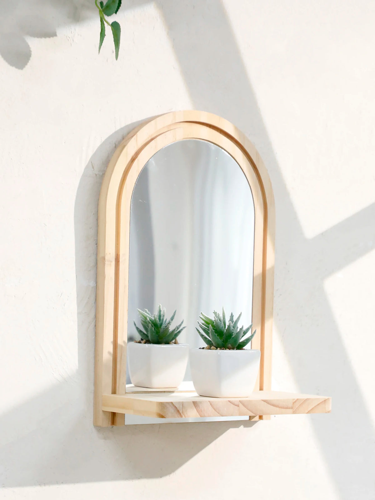 Arched Wall Mirror Shelf Natural Wood Hanging Mirror