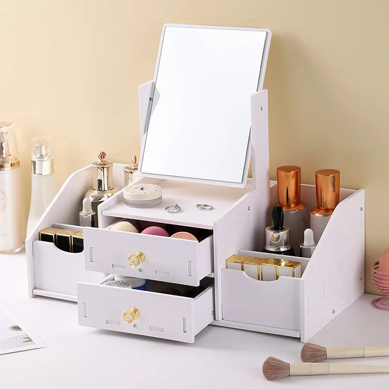 Desktop Drawer-Type Vanity Mirror Storage Box Round Makeup
