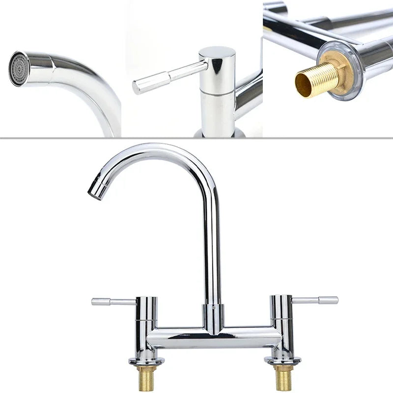 Modern Lever Double Handle Chrome Sink Faucet Cold