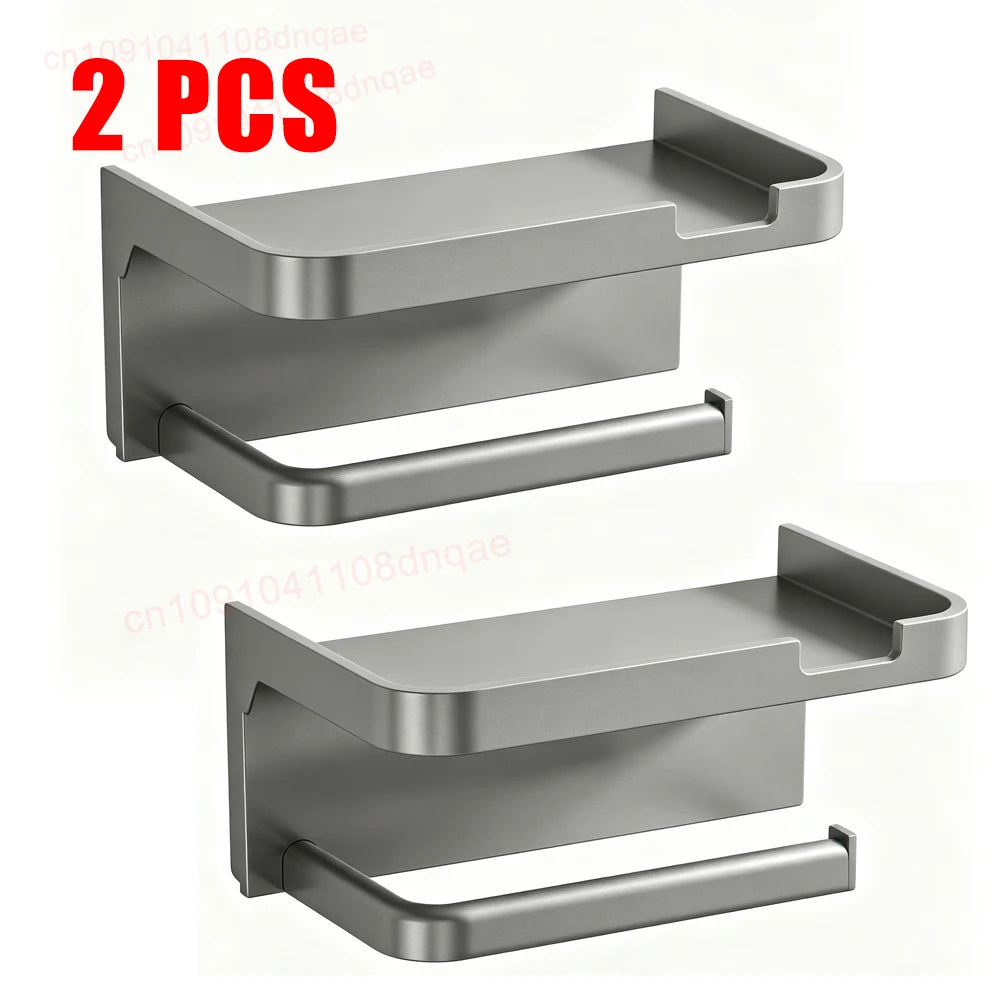 No Drill Toilet Paper Holder Wall Mounted Shelf