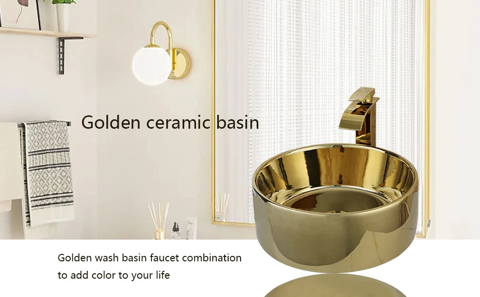 Kemaidi 14 Gold Round Vessel Sink Faucet Ceramic