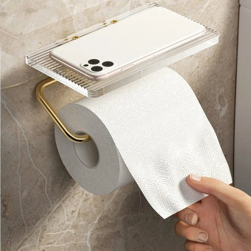 Luxury Gold Toilet Paper Holder Shelf No Punching