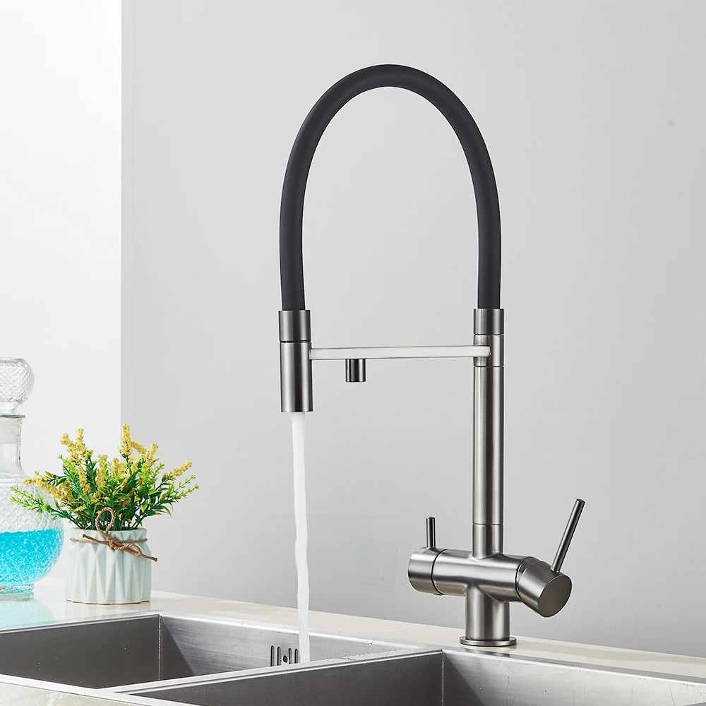 Black Filtered Faucet Pure Water Pull Out Brass