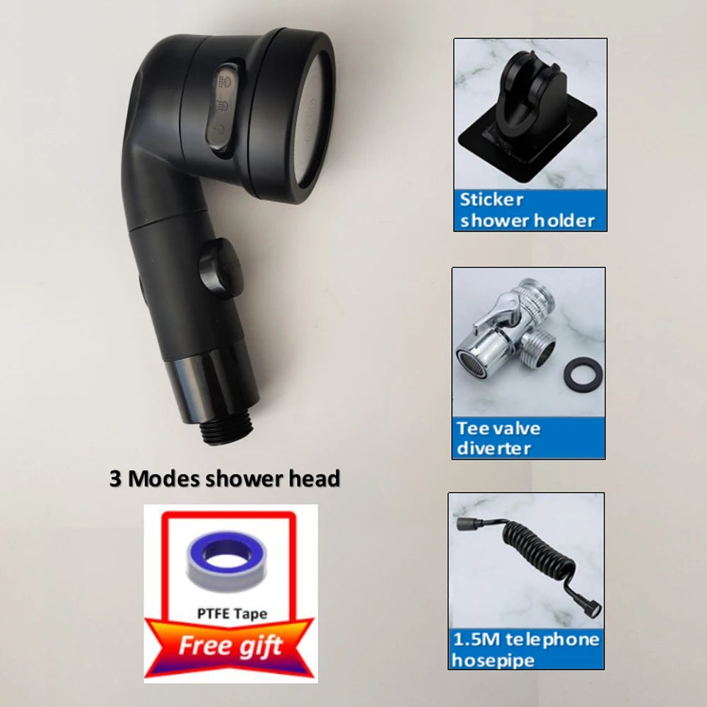 Black Silver Faucet Extender Shower Head Sink Basin
